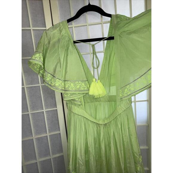 Pranella Embroidered Tiered Flutter Sleeve Floral Boho Beach Designer Dress S/M - Picture 7 of 15